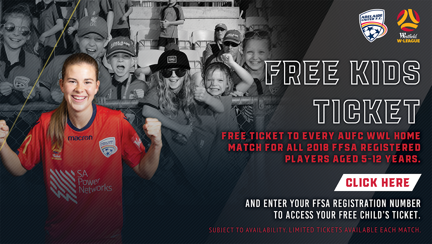 Adelaide United W-League free kids ticket for FFSA juniors