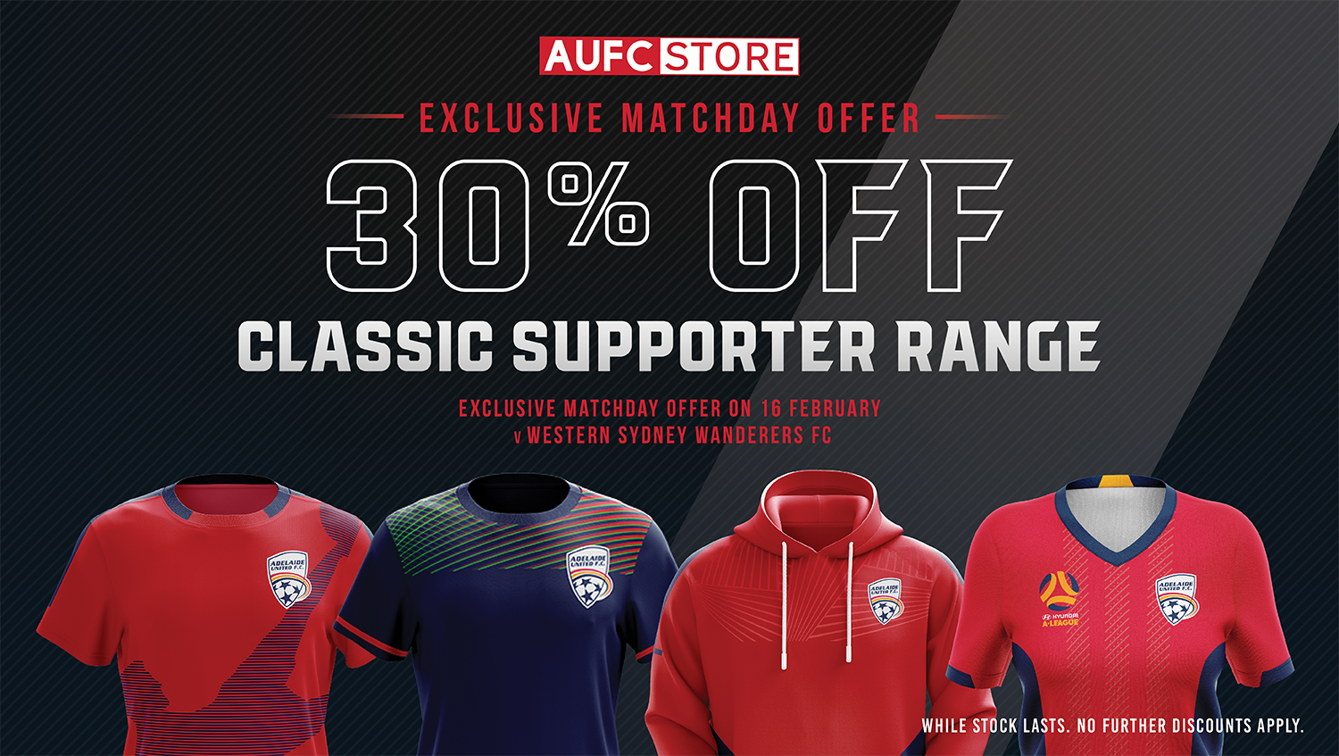 Adelaide United 30% off classic supporter range matchday offer