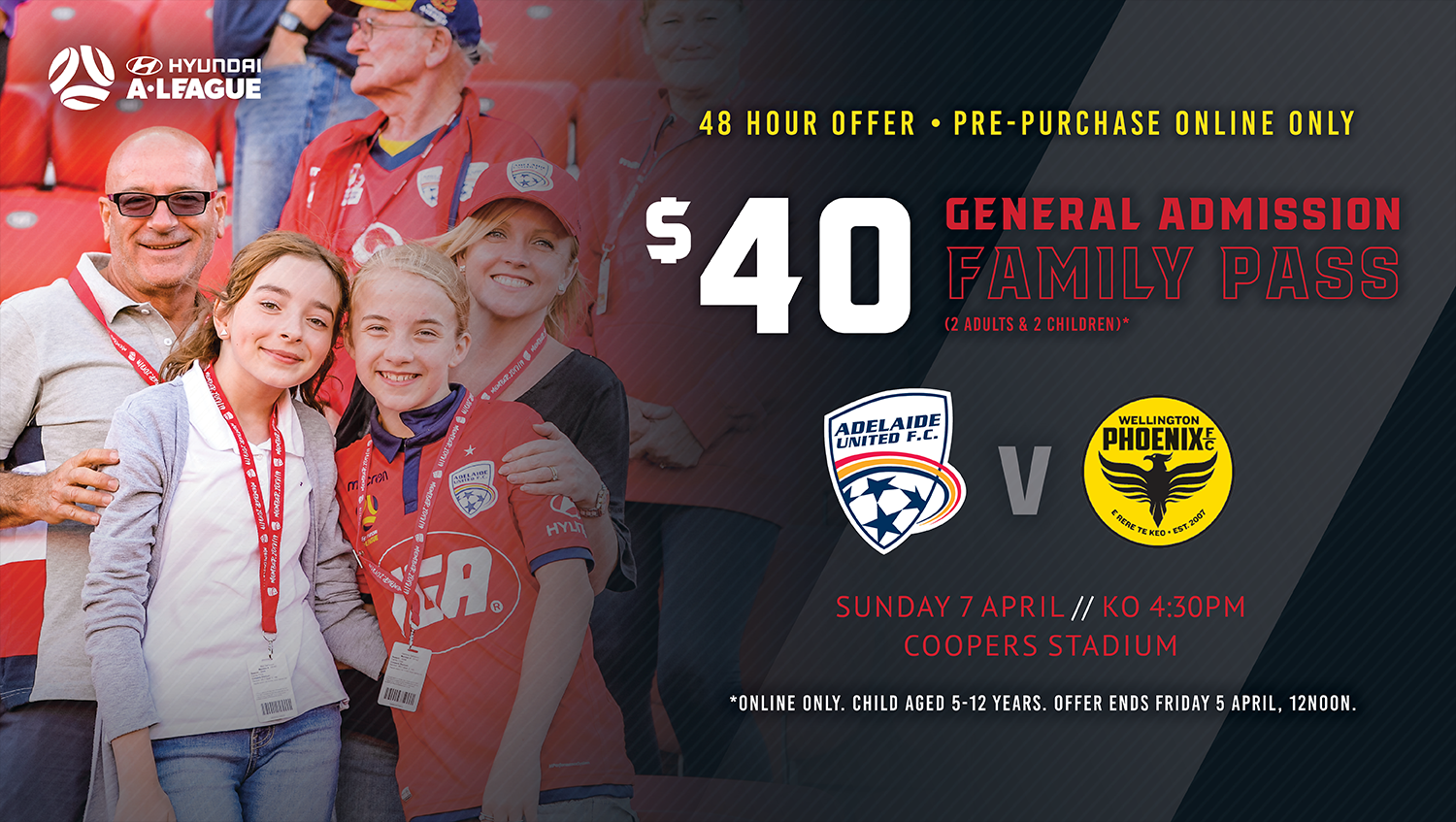 Adelaide United Family Tickets for 48 Hours! Ends 12pm, Friday 5 April