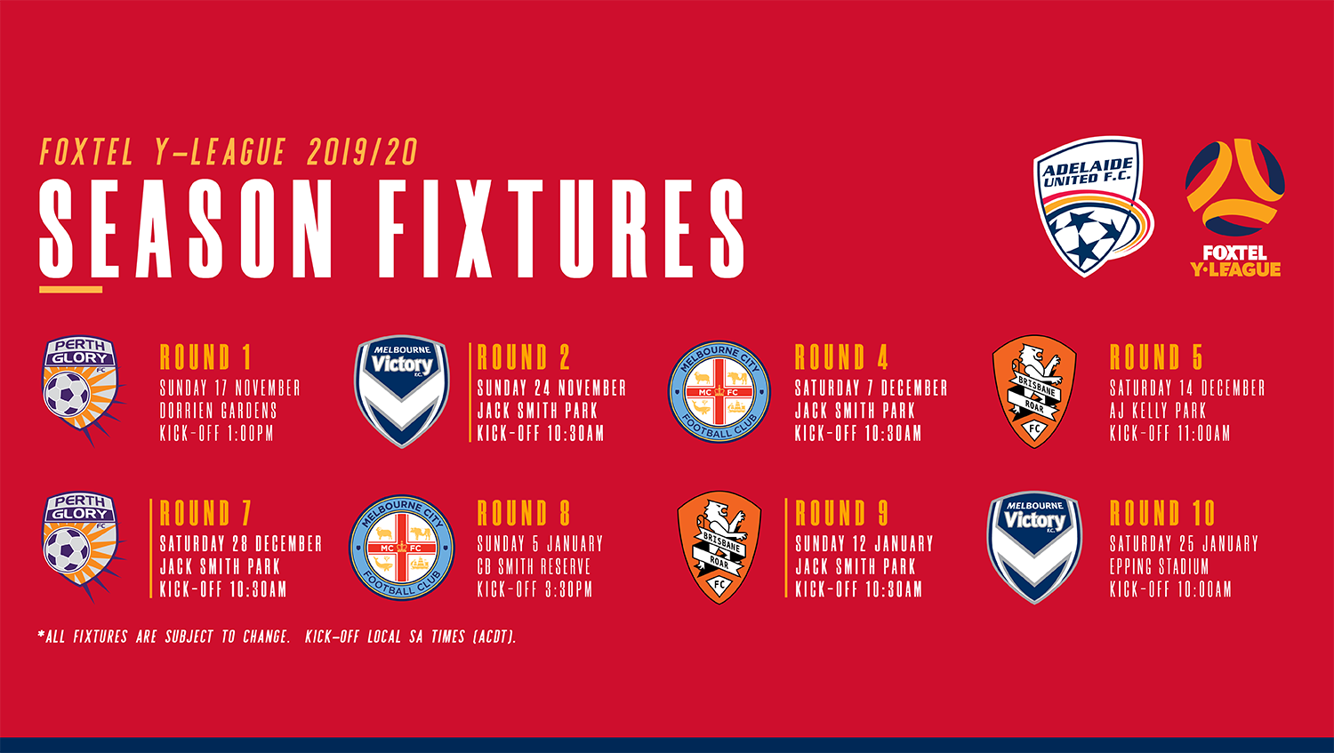 Adelaide United Foxtel Y-League 2019/20 fixtures