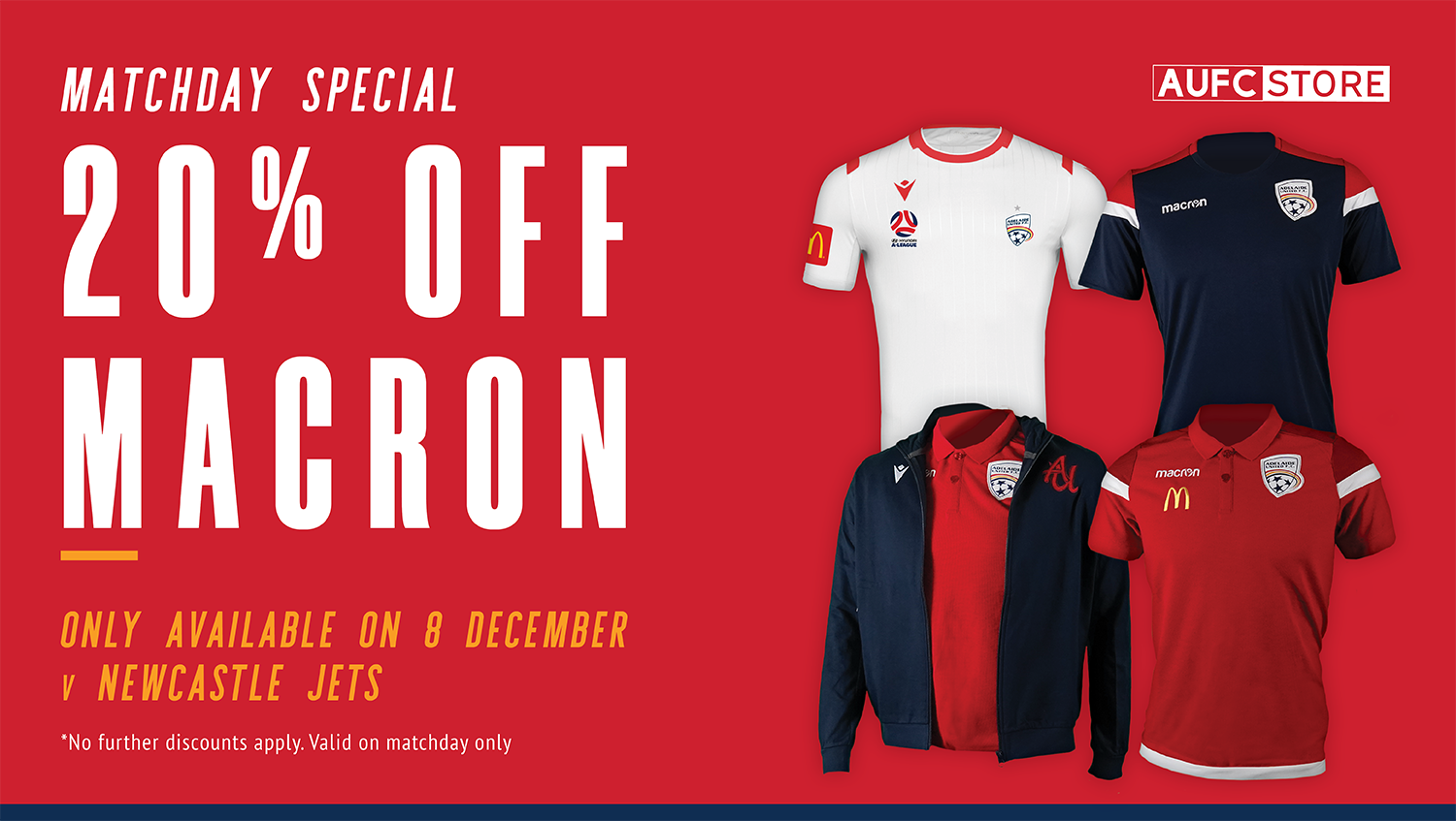 Adelaide United 20% off Macron game day only