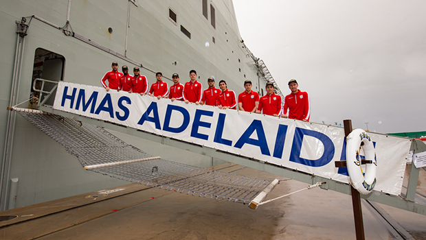 Adelaide United were given a private tour of HMAS Adelaide on Thursday afternoon.