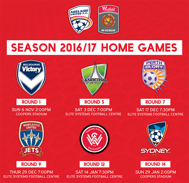 Adelaide United Women fixtures for 2016/17!