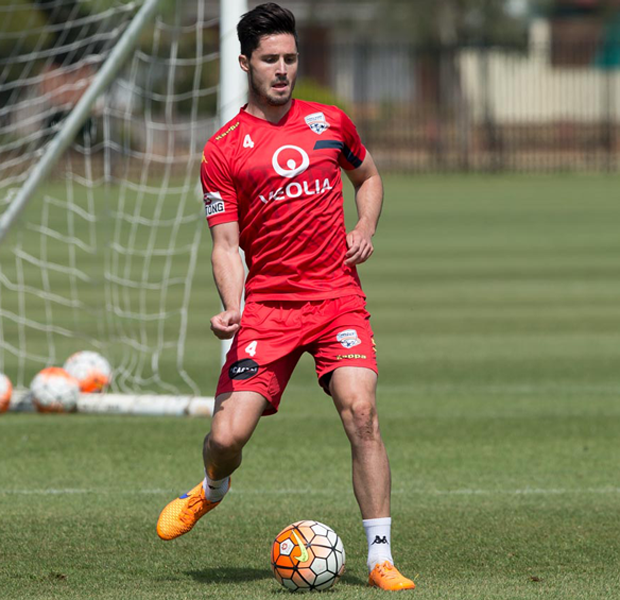 Dylan McGowan in training ahead of the Reds clash with the Roar.