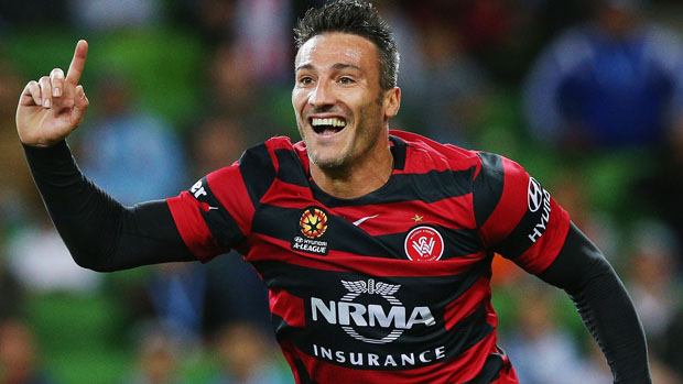 Federico Piovaccari celebrates after scoring his first goal for the Wanderers.