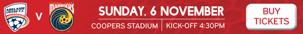 Adelaide United vs Central Coast Mariners ADLvCCM Round 5 2016/17 season tickets