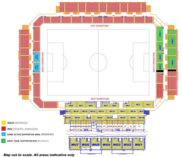 Hindmarsh (Coopers) Stadium ACL seating map away fans