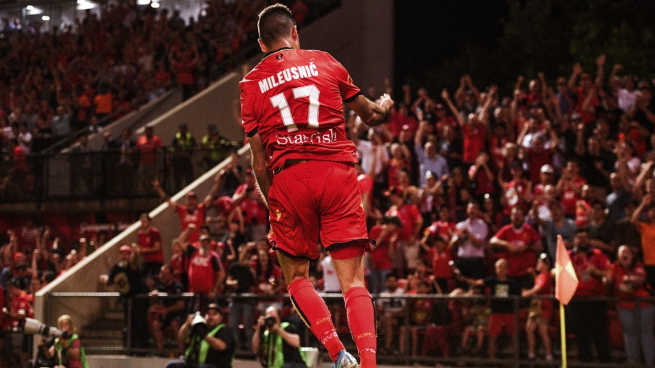 Nikola Mileusnić celebrates after scoring in the FFA Cup Final 2019