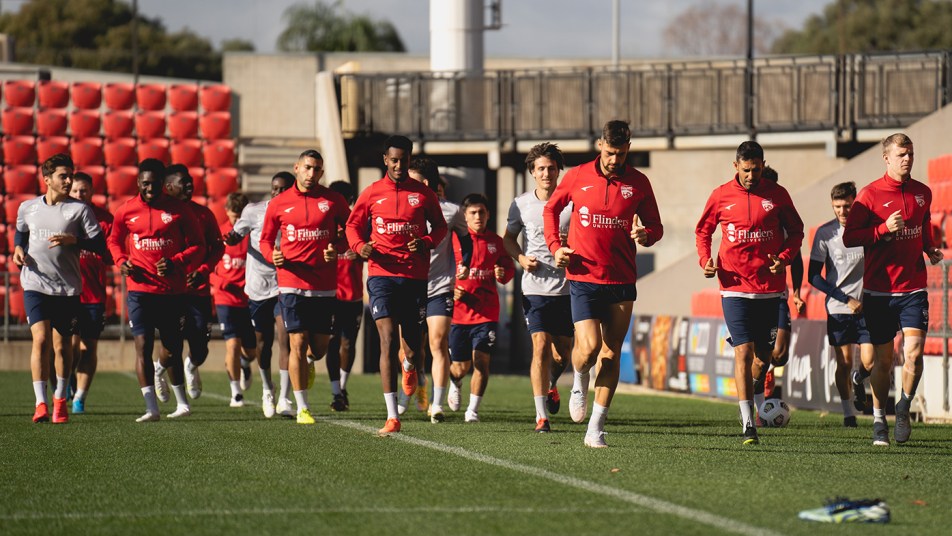 Adelaide United squad 2020/21 training at Coopers Stadium