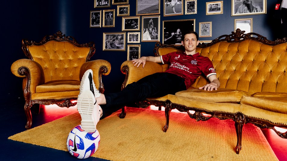 Craig Goodwin launches the A-Leagues for Adelaide United.