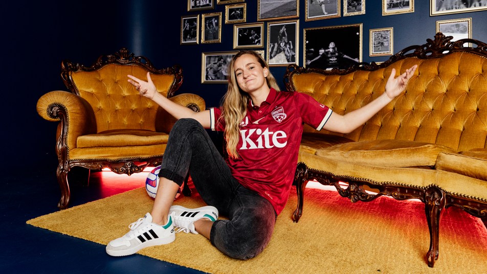 Isabel Hodgson launches the A-Leagues for Adelaide United.