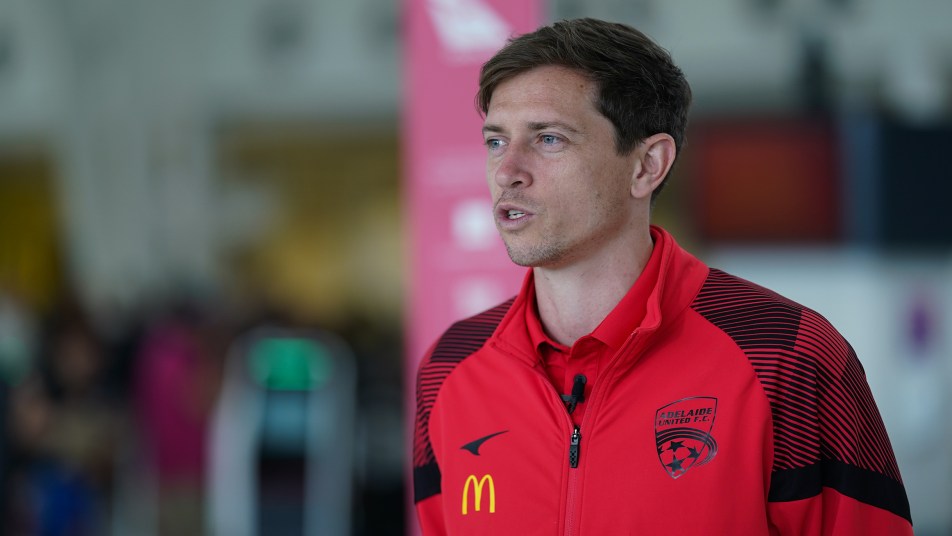 Craig Goodwin speaks to media at the Adelaide Airport.