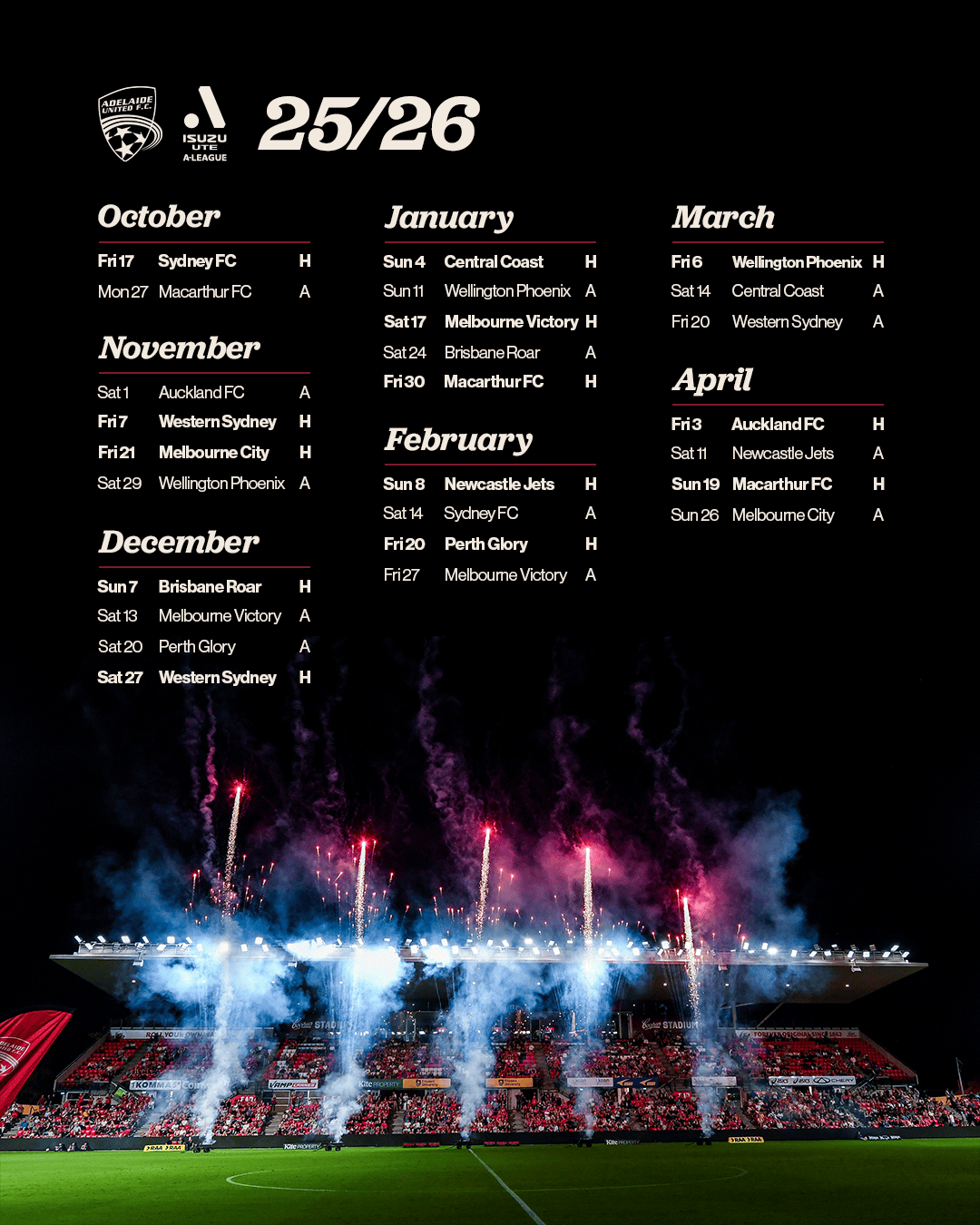 Adelaide United fixtures locked in for 2025/26 Isuzu UTE A-League Men ...